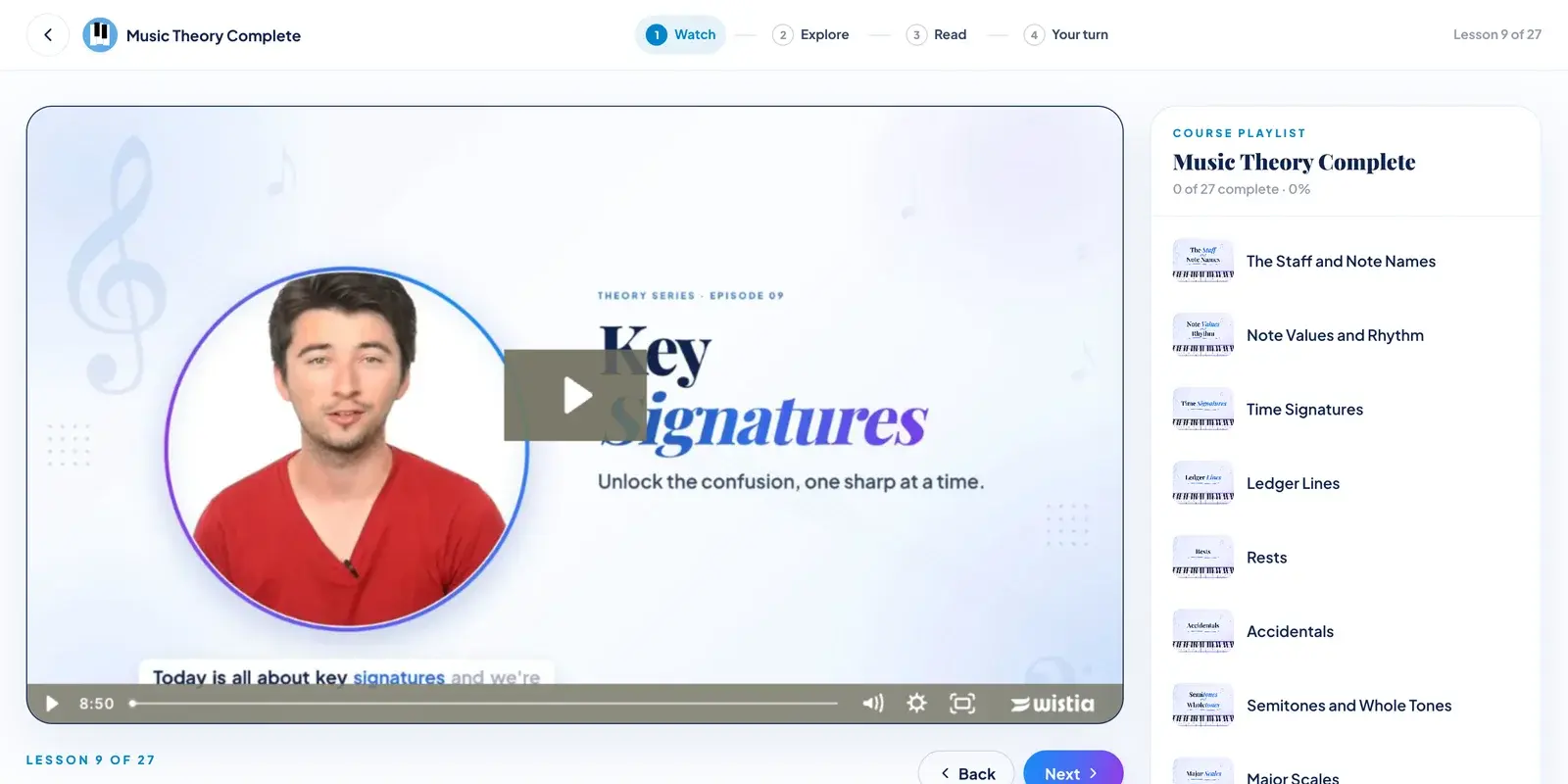 The Key Signatures lesson: Dan’s video beside the course playlist